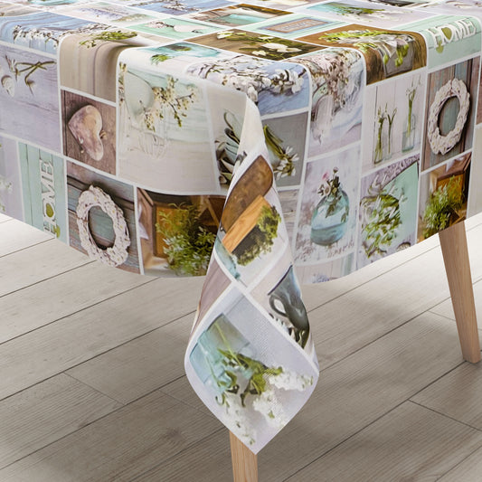 abwaschbare Wachstuchtischdecke kevkus wachstuchshop24 Holz HOME Cottage Rosen Uhr eckig rund oval kaufen