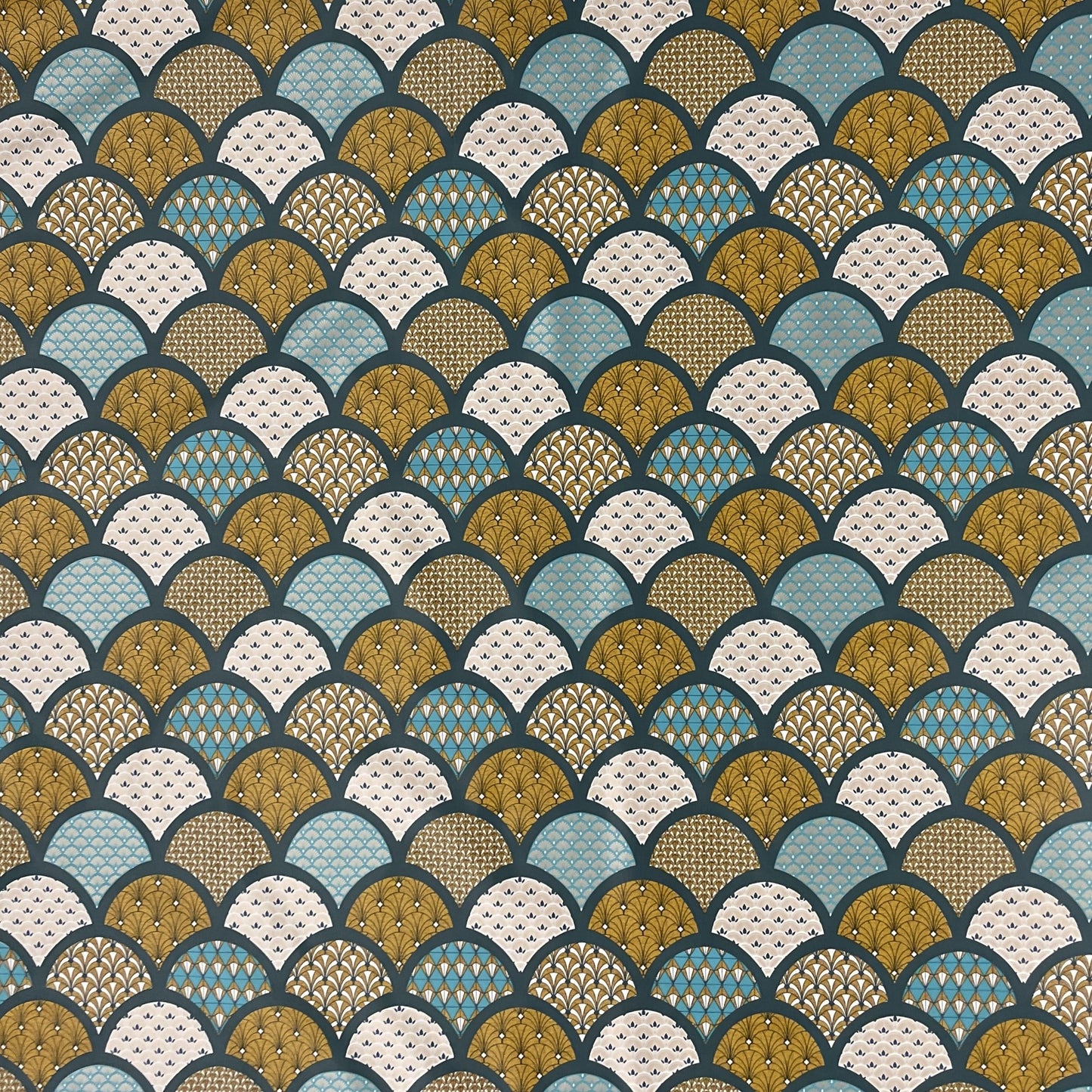 Nappe en toile cirée gaufrée Noël B5033-03 cônes or turquoise pétrole carré rond ovale
