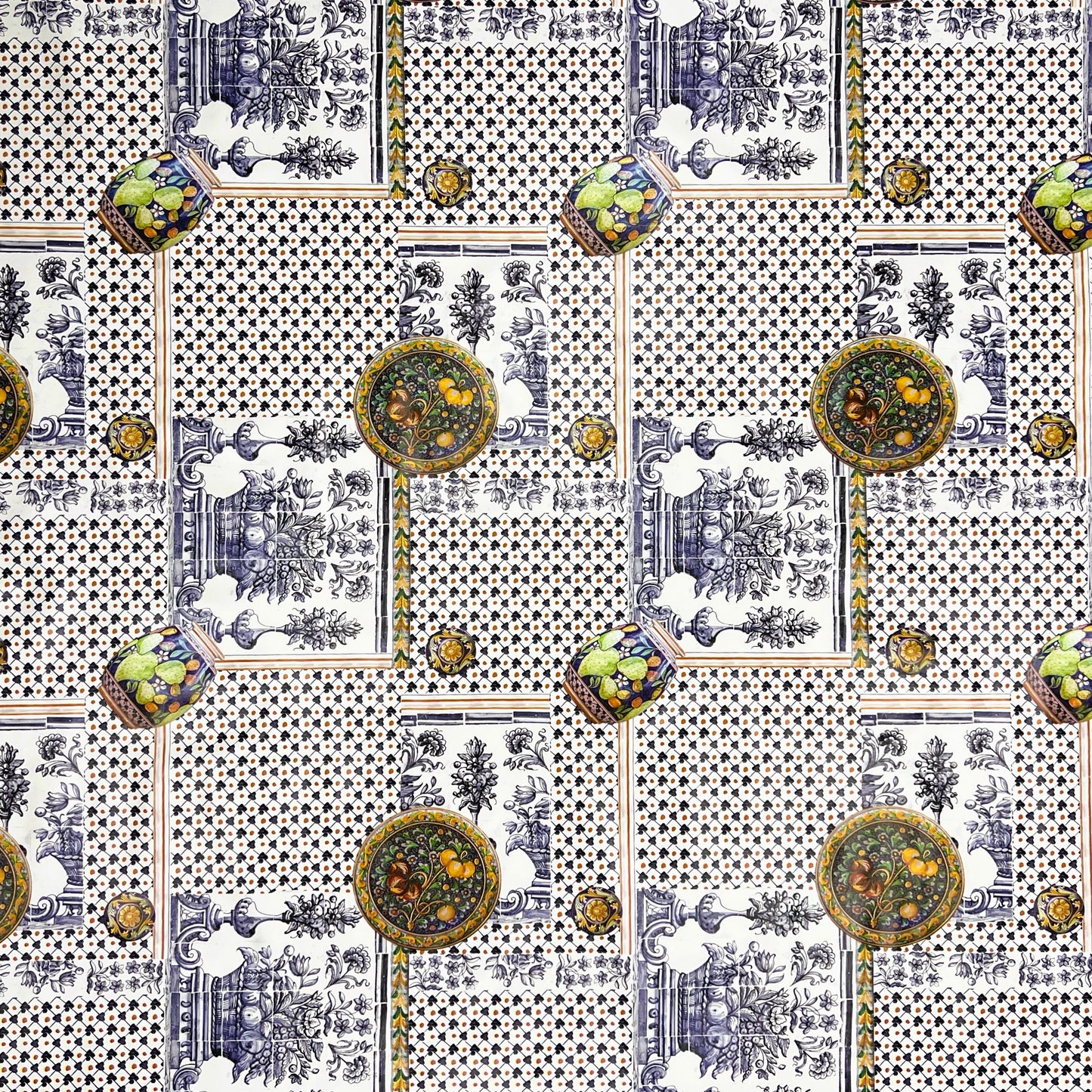 abwaschbare Wachstuch nTischdecke eckig rund oval kaufen Zwiebelmuster Bürgel Mosaik Fliesen