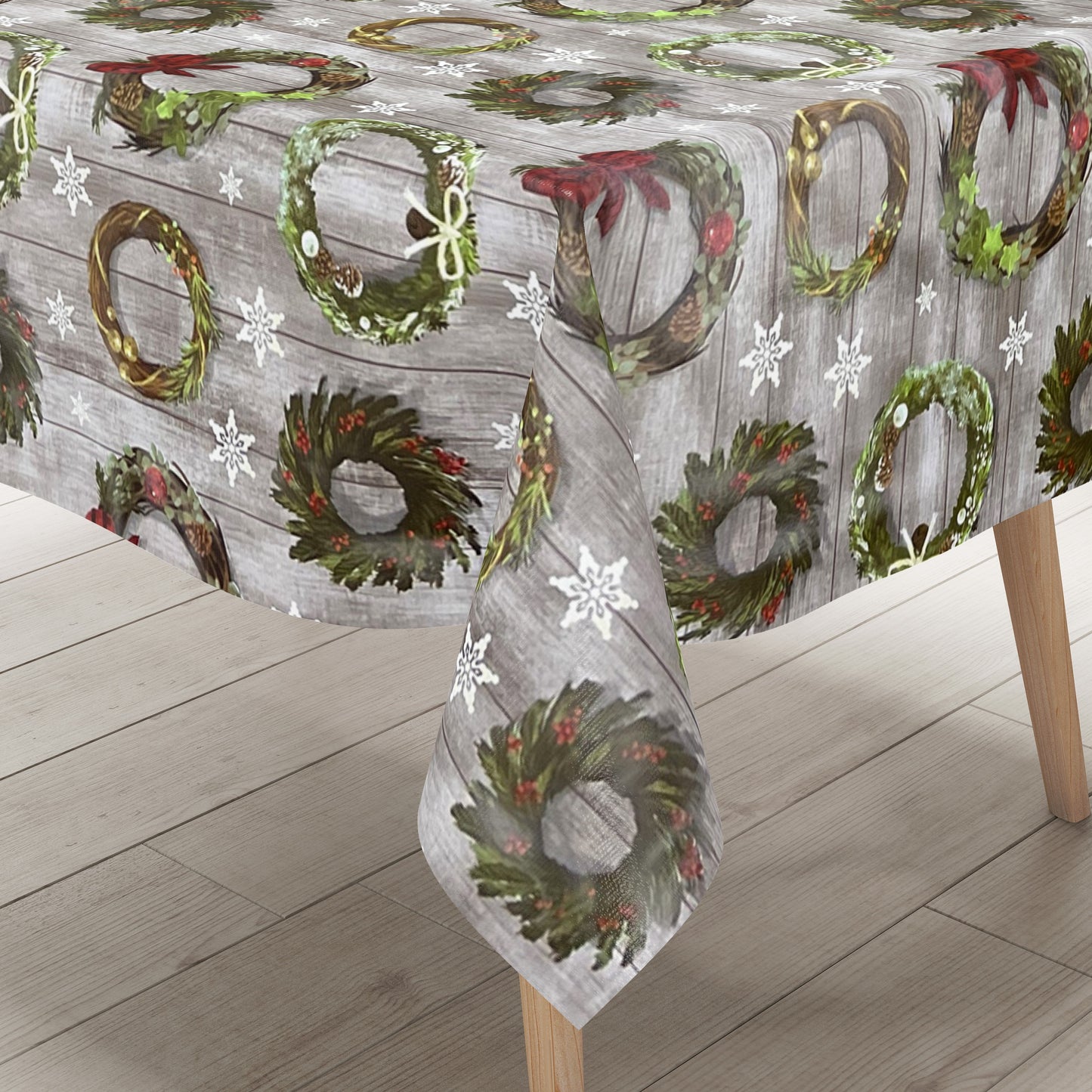 KEVKUS nappe toile cirée Noël B5041-01 couronne de Noël en bois étoile carrée ronde ovale