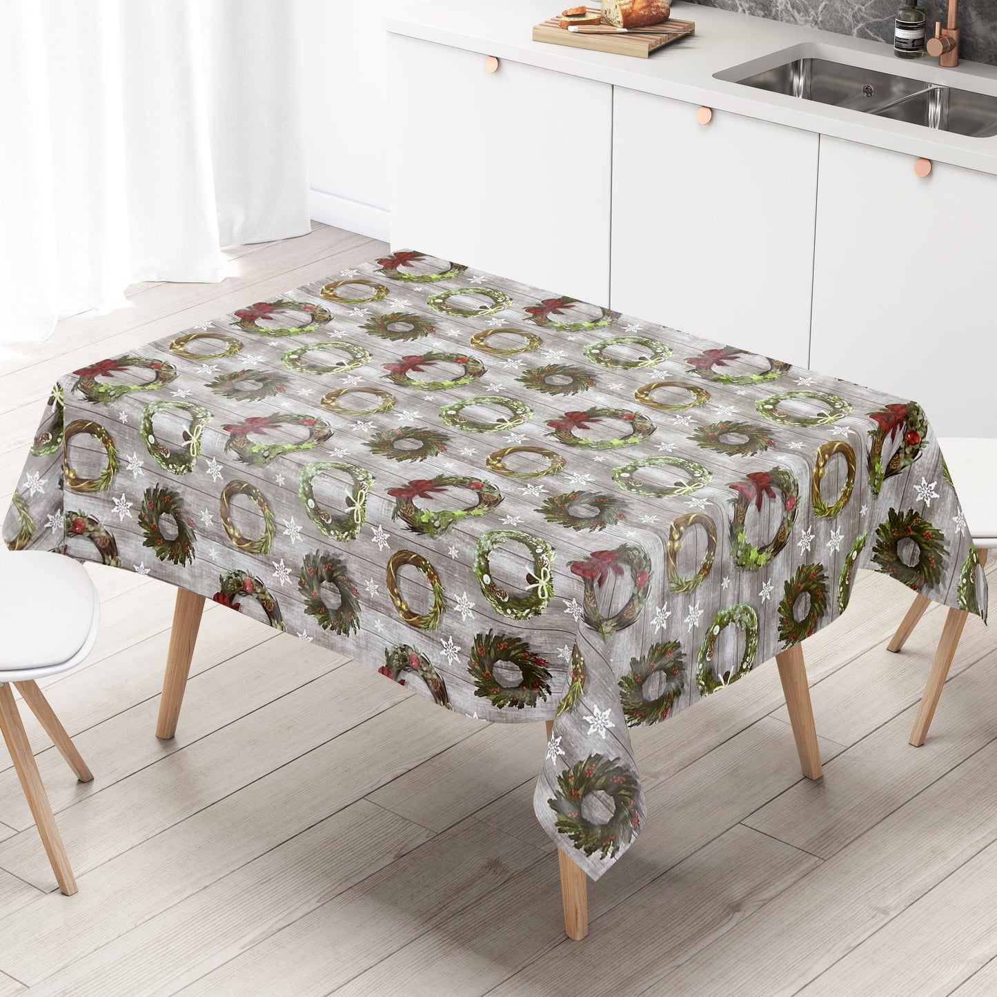 KEVKUS nappe toile cirée Noël B5041-01 couronne de Noël en bois étoile carrée ronde ovale