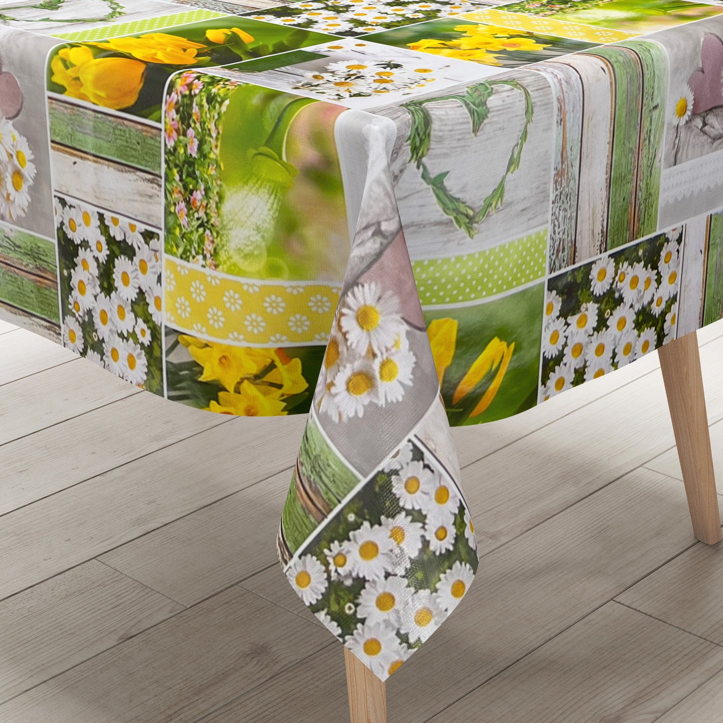 Oilcloth tablecloth B6004-01 daffodils tulips spring square round oval