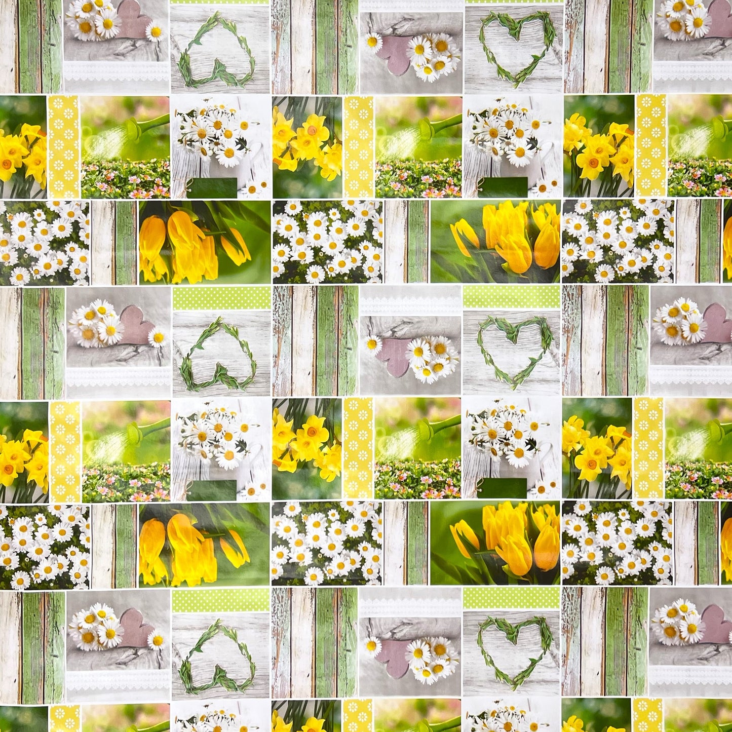 Oilcloth tablecloth B6004-01 daffodils tulips spring square round oval