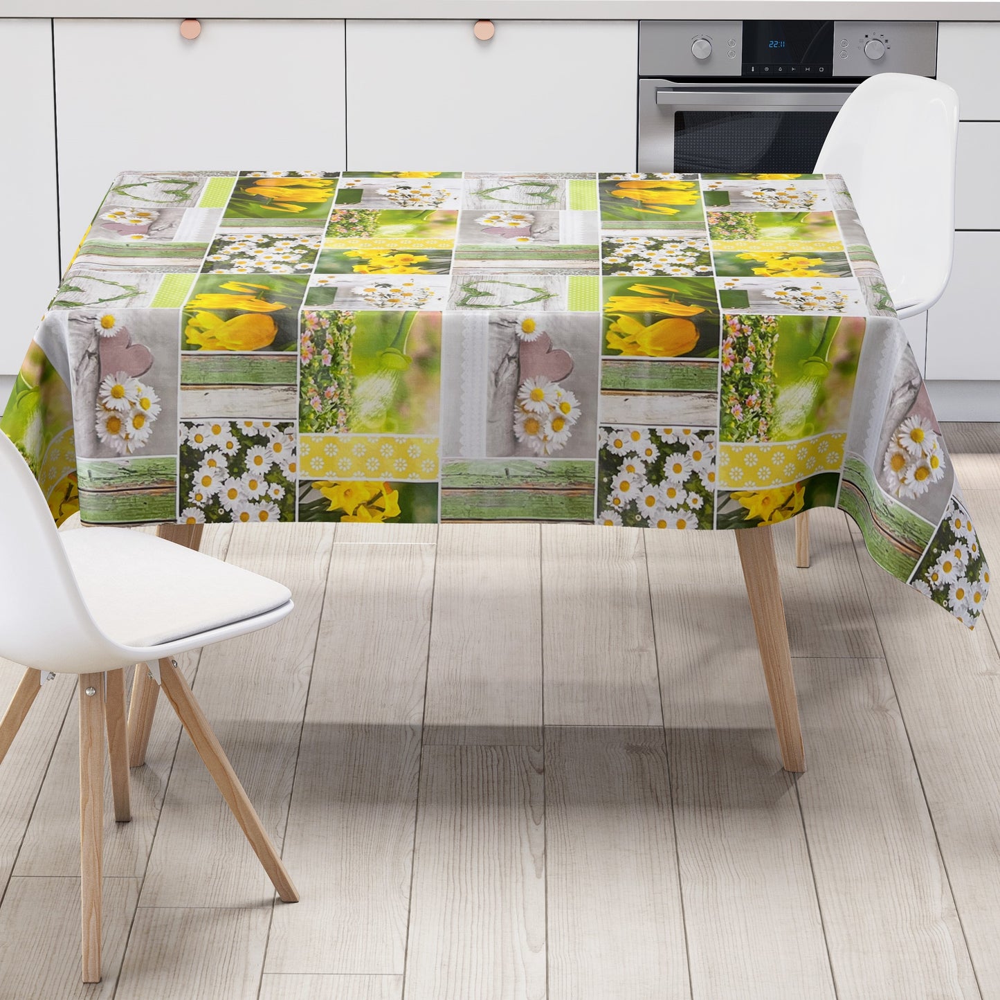 Oilcloth tablecloth B6004-01 daffodils tulips spring square round oval
