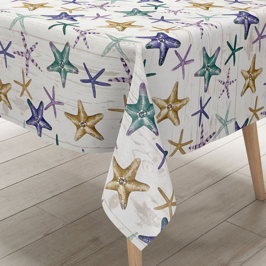 abwaschbare Wachstuch Tischdecke eckig rund oval maritim Seestern Holz kaufen