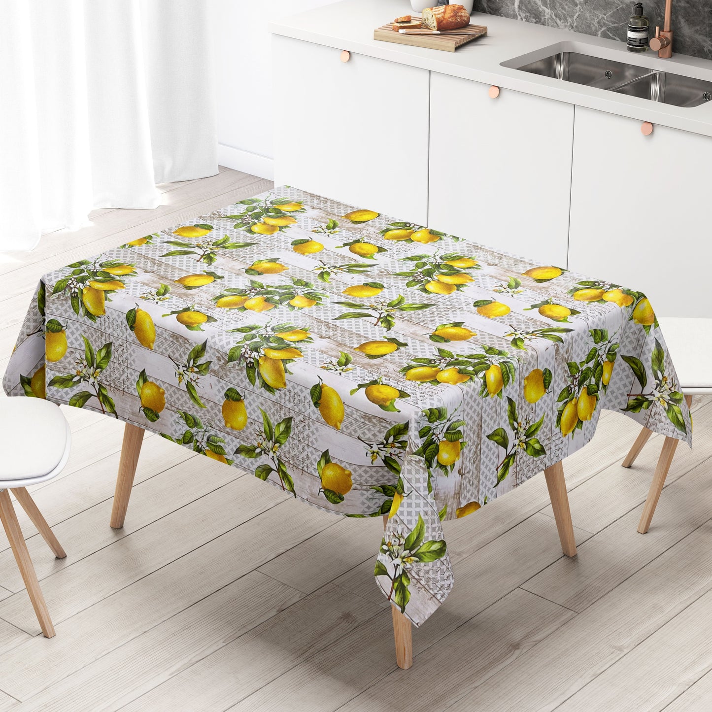 Oilcloth tablecloth B6006-01 lemons on wood square round oval