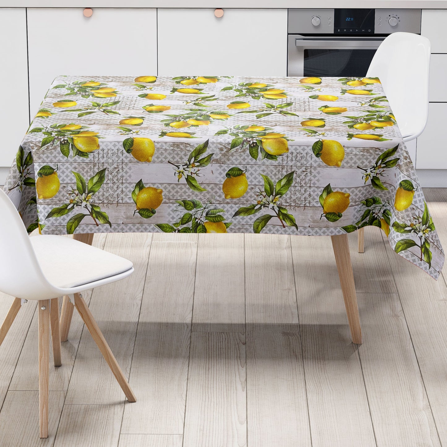Oilcloth tablecloth B6006-01 lemons on wood square round oval