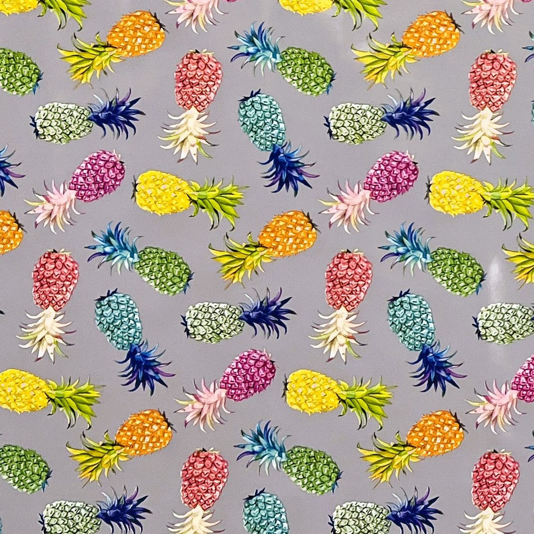 Wachstuch Tischdecke B6010-02 bunte Ananas auf grau eckig rund oval