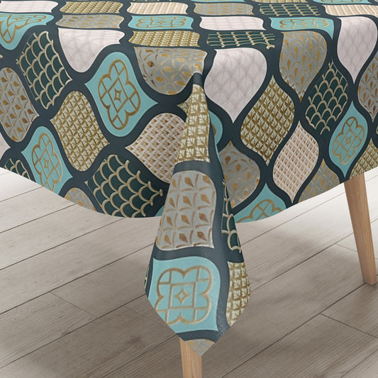 Nappe en toile cirée relief Noël B6014-03 cônes or turquoise pétrole carré rond ovale