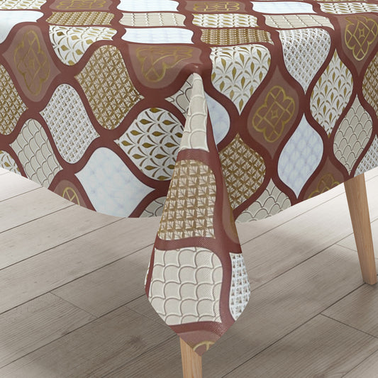 Nappe en toile cirée gaufrée Noël B6014-06 cônes or bordeaux marron carré rond ovale