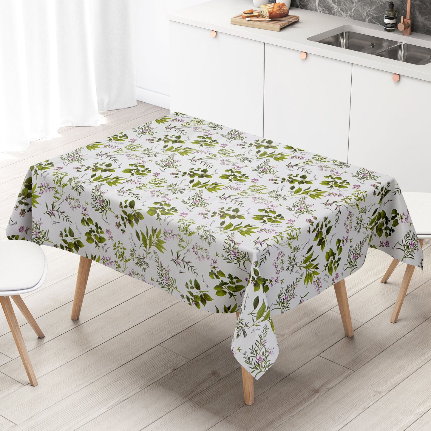 Wachstuch Tischdecke B8966-01 Küchenkräuter auf creme eckig rund oval