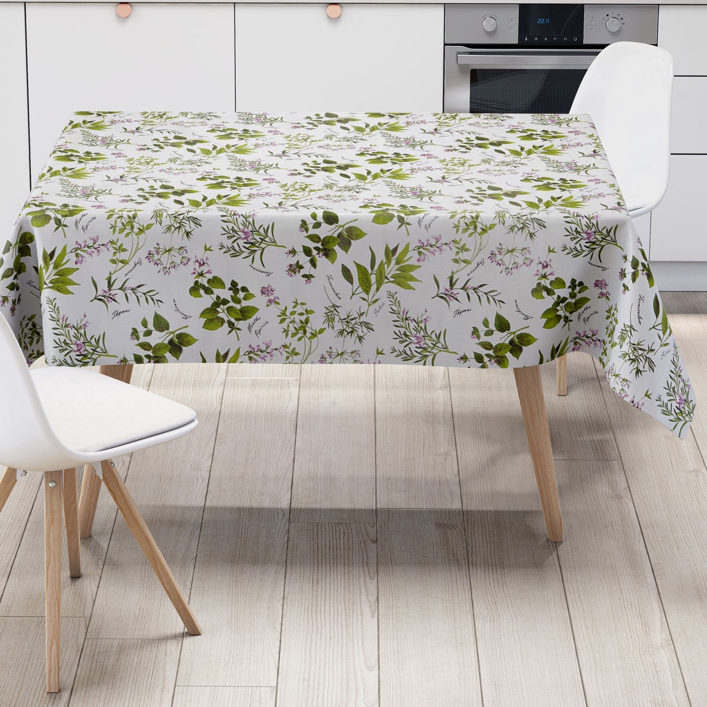 Wachstuch Tischdecke B8966-01 Küchenkräuter auf creme eckig rund oval