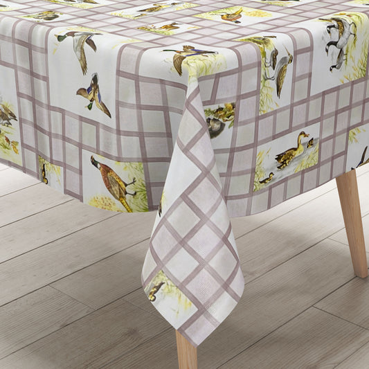 Nappe en toile cirée B8971-02 oies faisan cerf canards gris angulaire ronde ovale