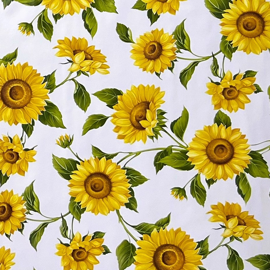 Oilcloth tablecloth B8988-01 Sunflowers on white square round oval