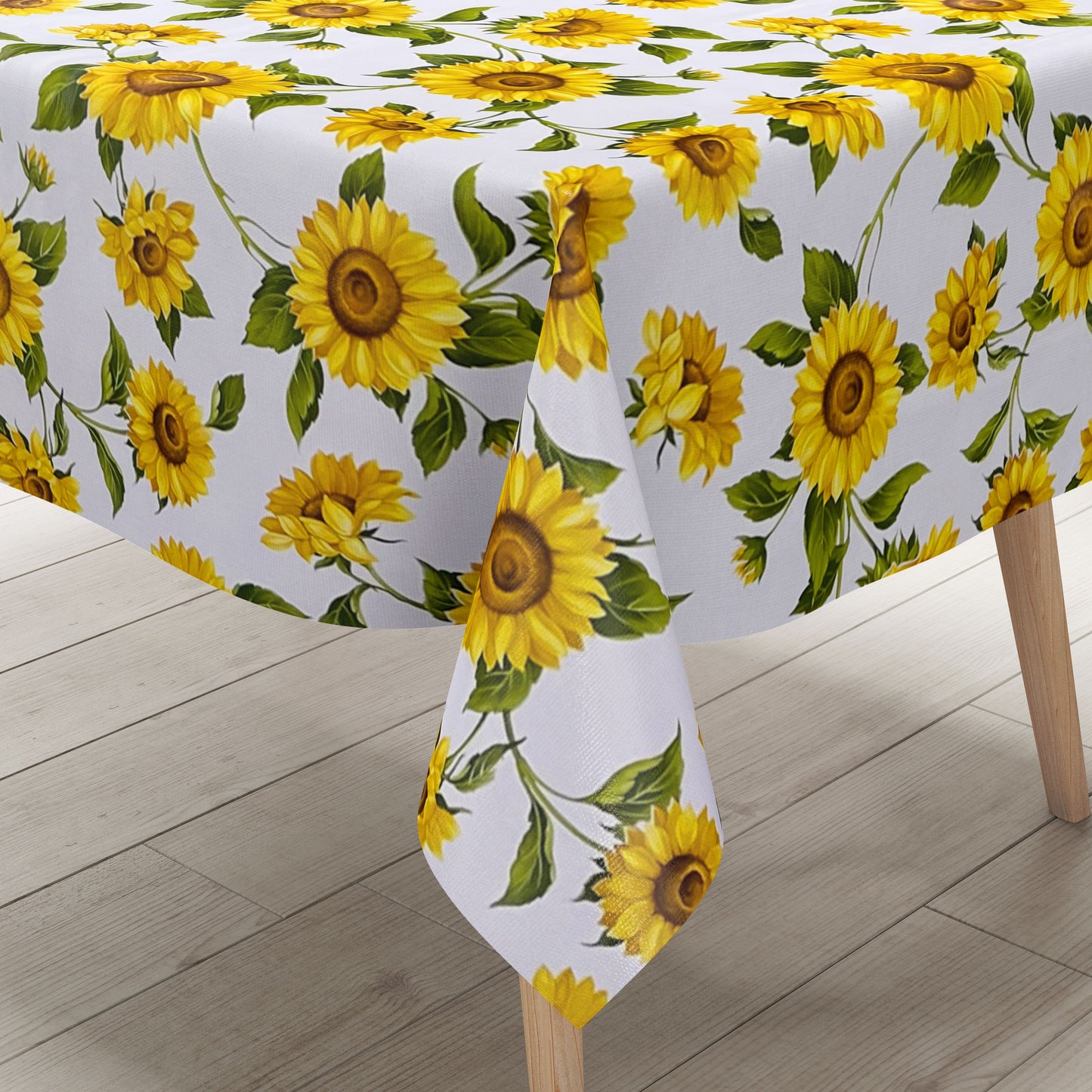 Oilcloth tablecloth B8988-01 Sunflowers on white square round oval