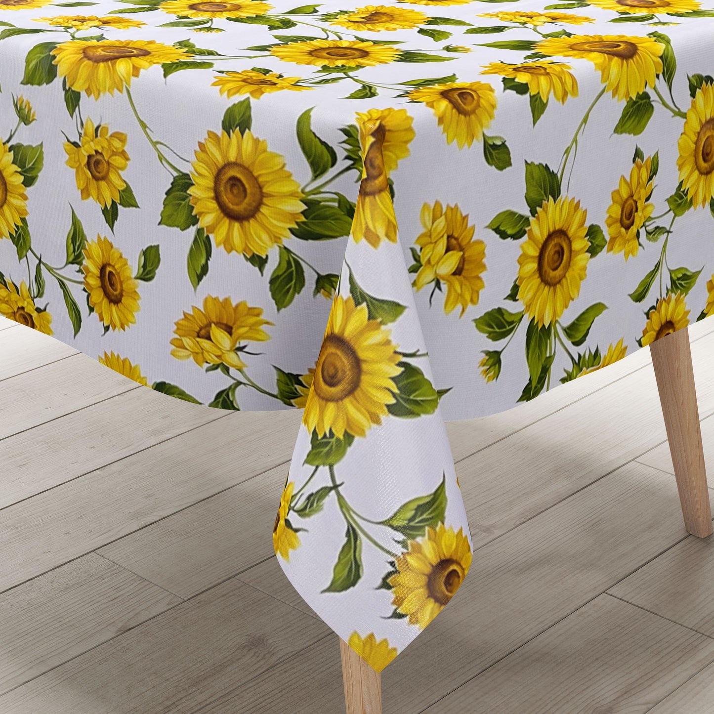 Wachstuch Tischdecke B8988-01 Sonnenblumen auf weiss eckig rund oval