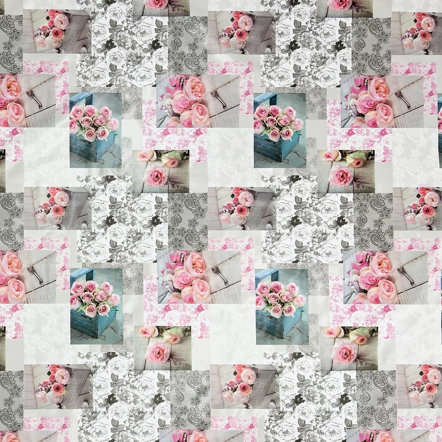 rosa abwaschbare Wachstuch Tischdecke Patchwork Rosen Strick PVC eckig rund oval kaufen