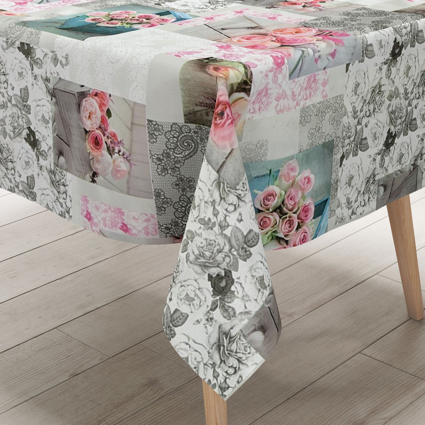 abwaschbare Wachstuch Tischdecke Patchwork Rosen Strick PVC eckig rund oval kaufen