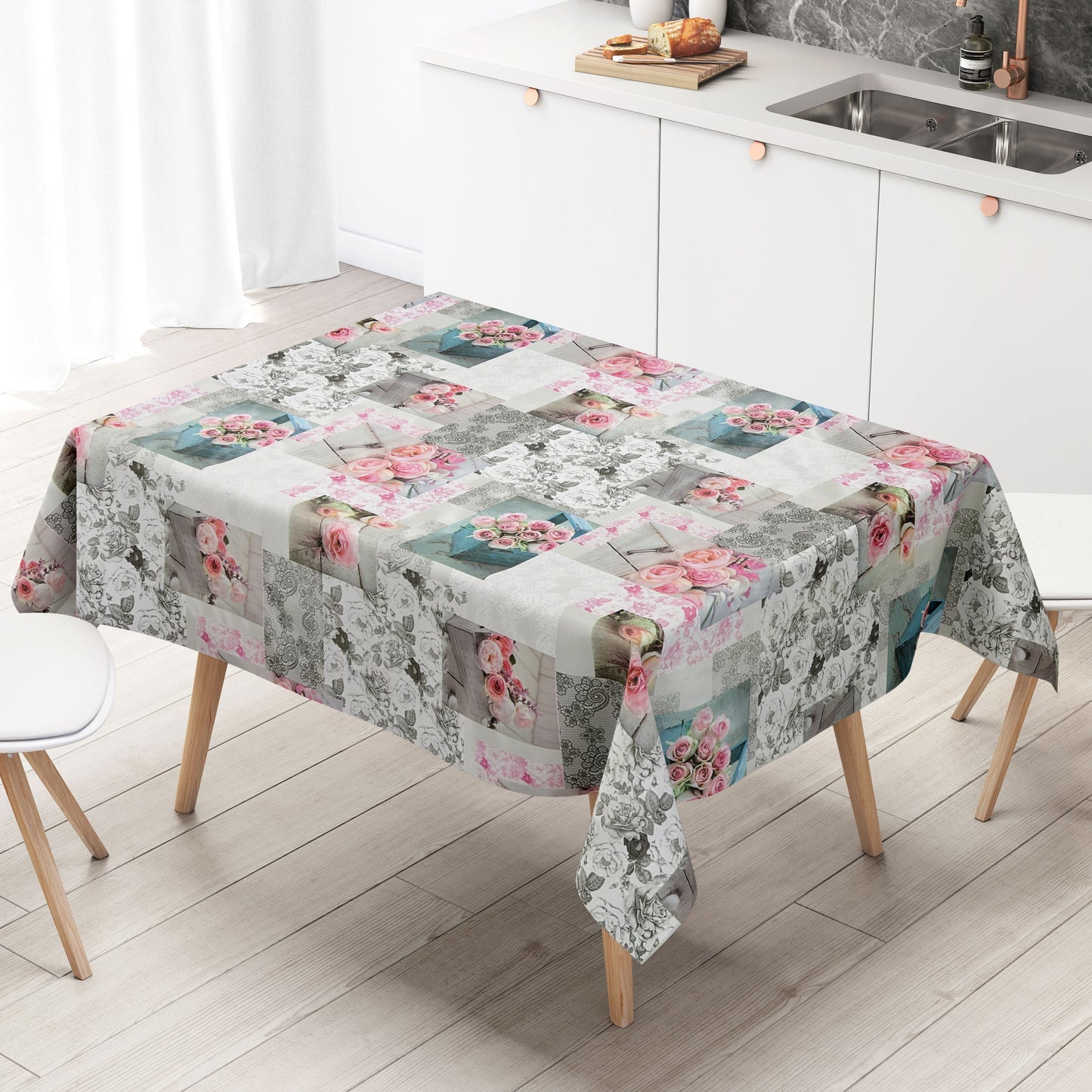 abwaschbare Wachstuch Tischdecke Patchwork Rosen Strick PVC eckig rund oval kaufen