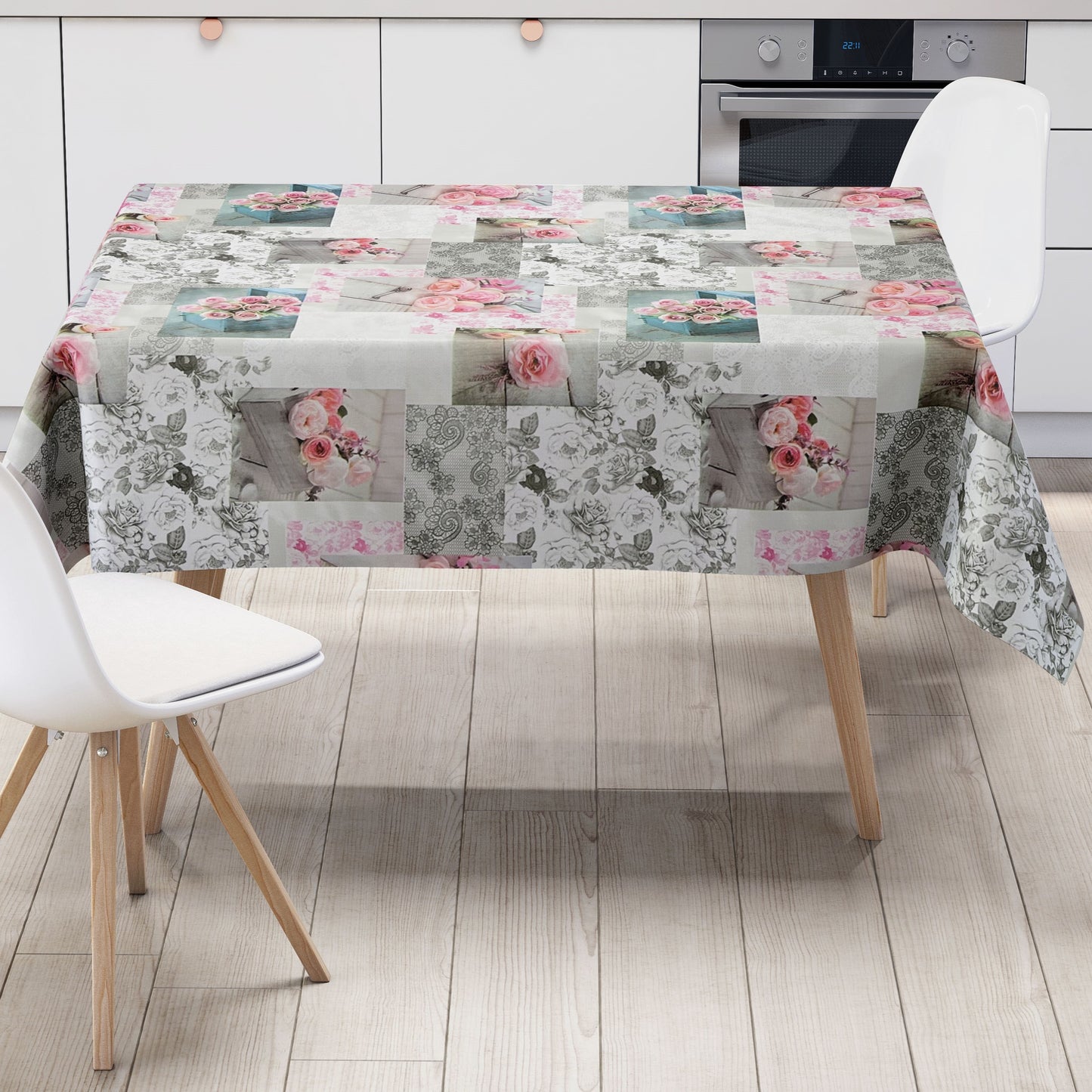 abwaschbare Wachstuch Tischdecke Patchwork Rosen Strick PVC eckig rund oval kaufen