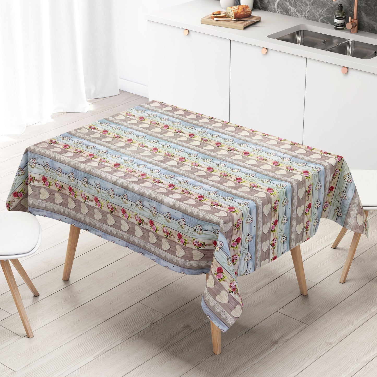 Oilcloth tablecloth B9066-01 wooden hearts alpine hut square round oval