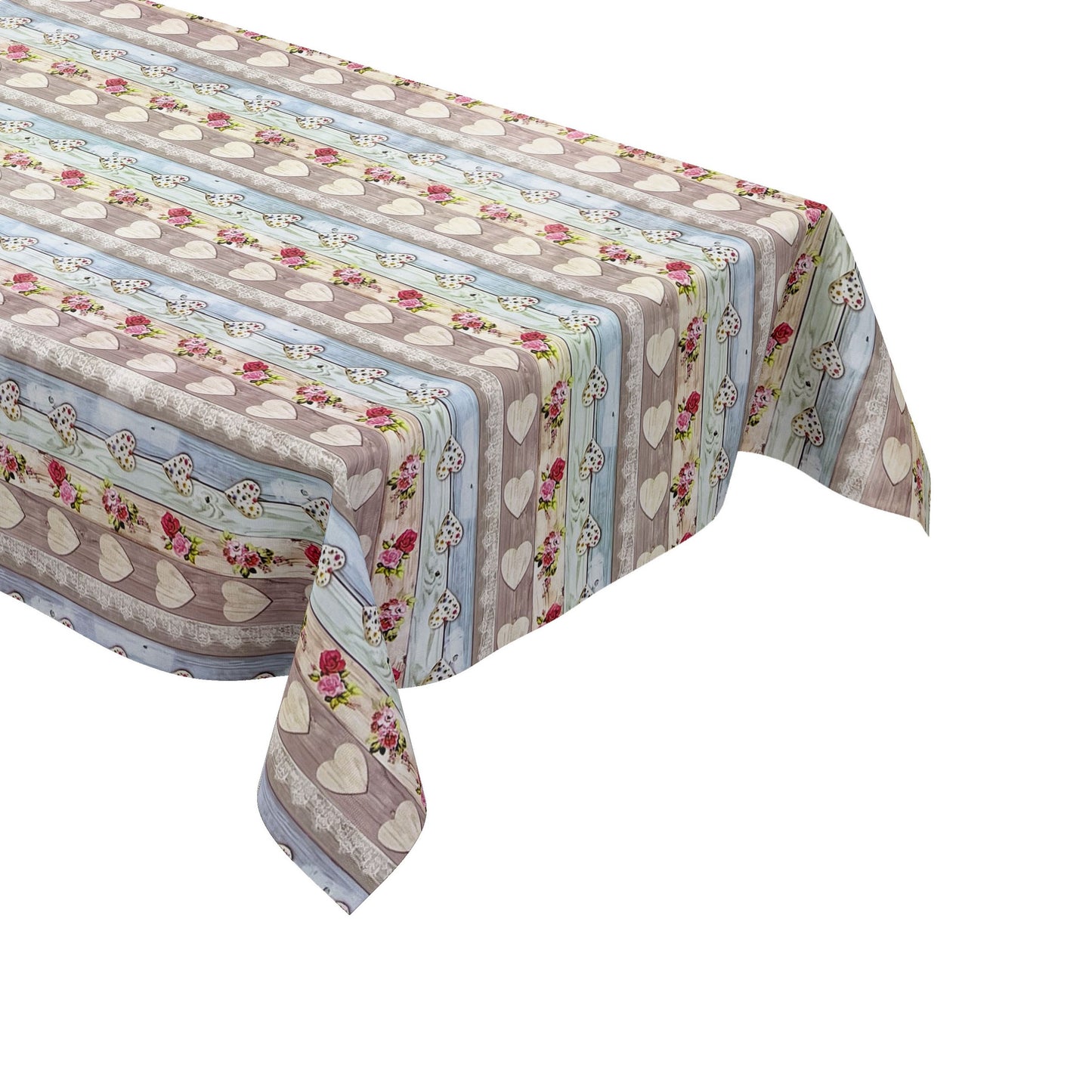 Oilcloth tablecloth B9066-01 wooden hearts alpine hut square round oval