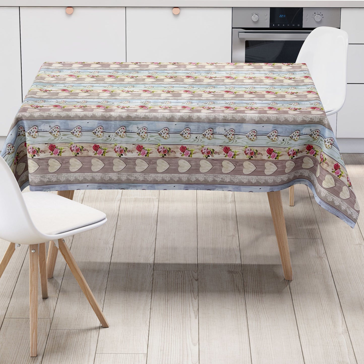 Oilcloth tablecloth B9066-01 wooden hearts alpine hut square round oval