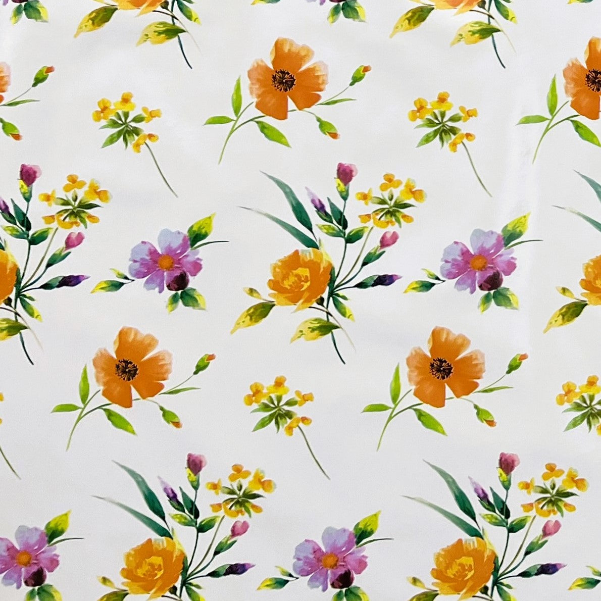 Wachstuch Tischdecke BA50 Mohnblumen Blüten auf weiß eckig rund oval