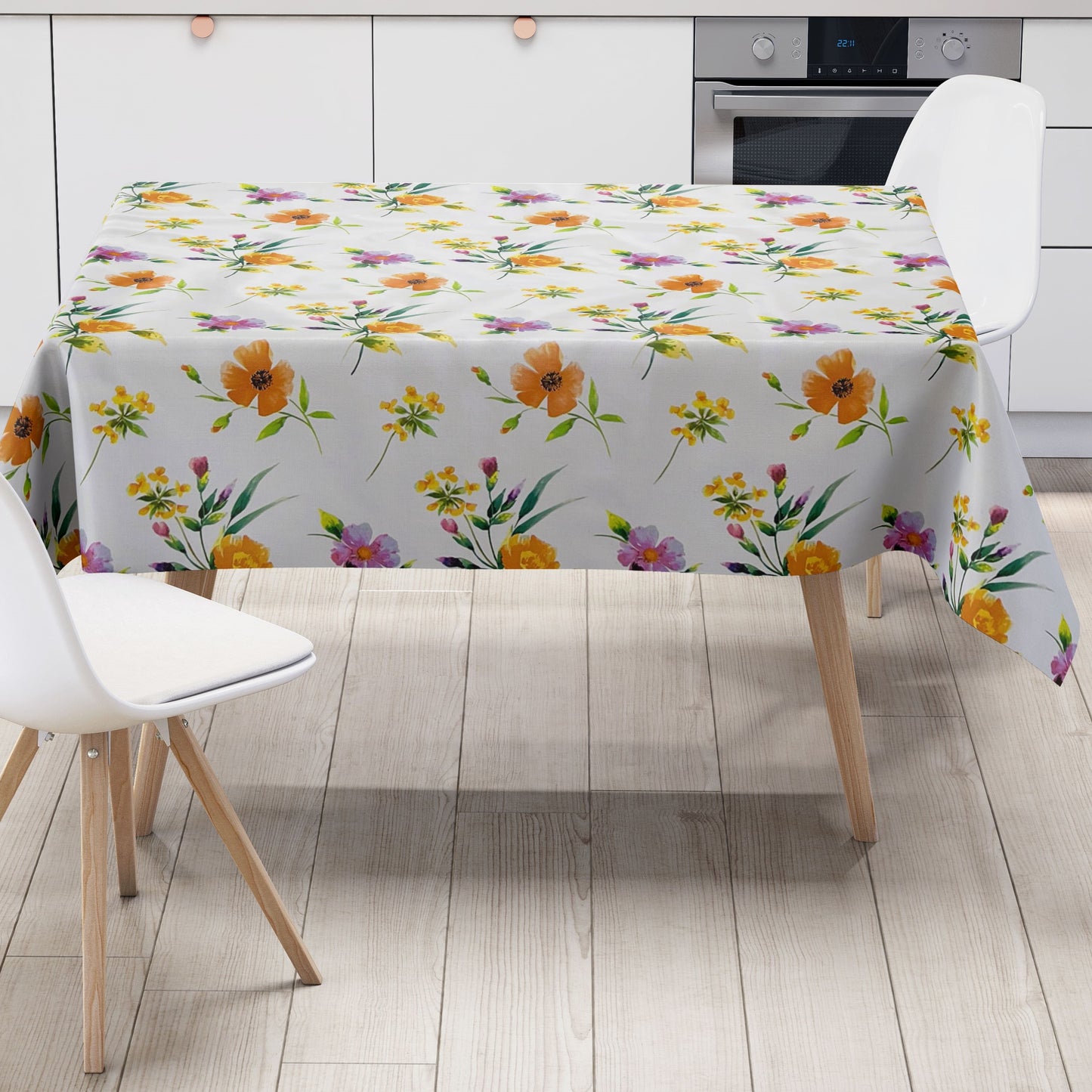 Wachstuch Tischdecke BA50 Mohnblumen Blüten auf weiß eckig rund oval