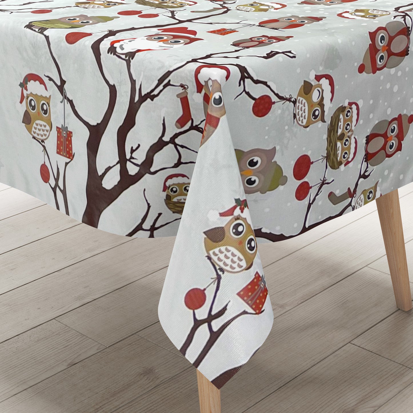 KEVKUS oilcloth tablecloth Christmas C144340 owl on gray X-Mas square round oval