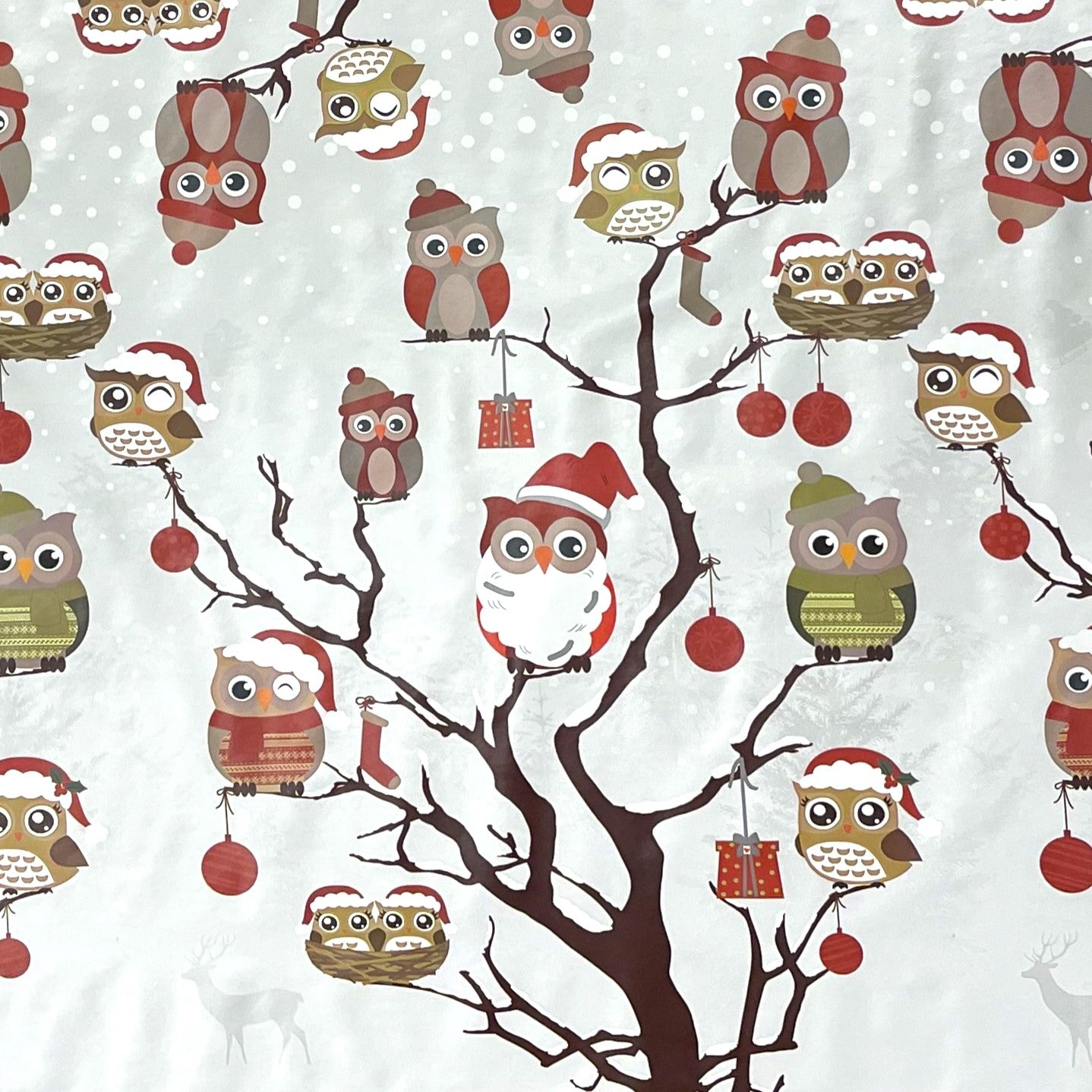 KEVKUS oilcloth tablecloth Christmas C144340 owl on gray X-Mas square round oval