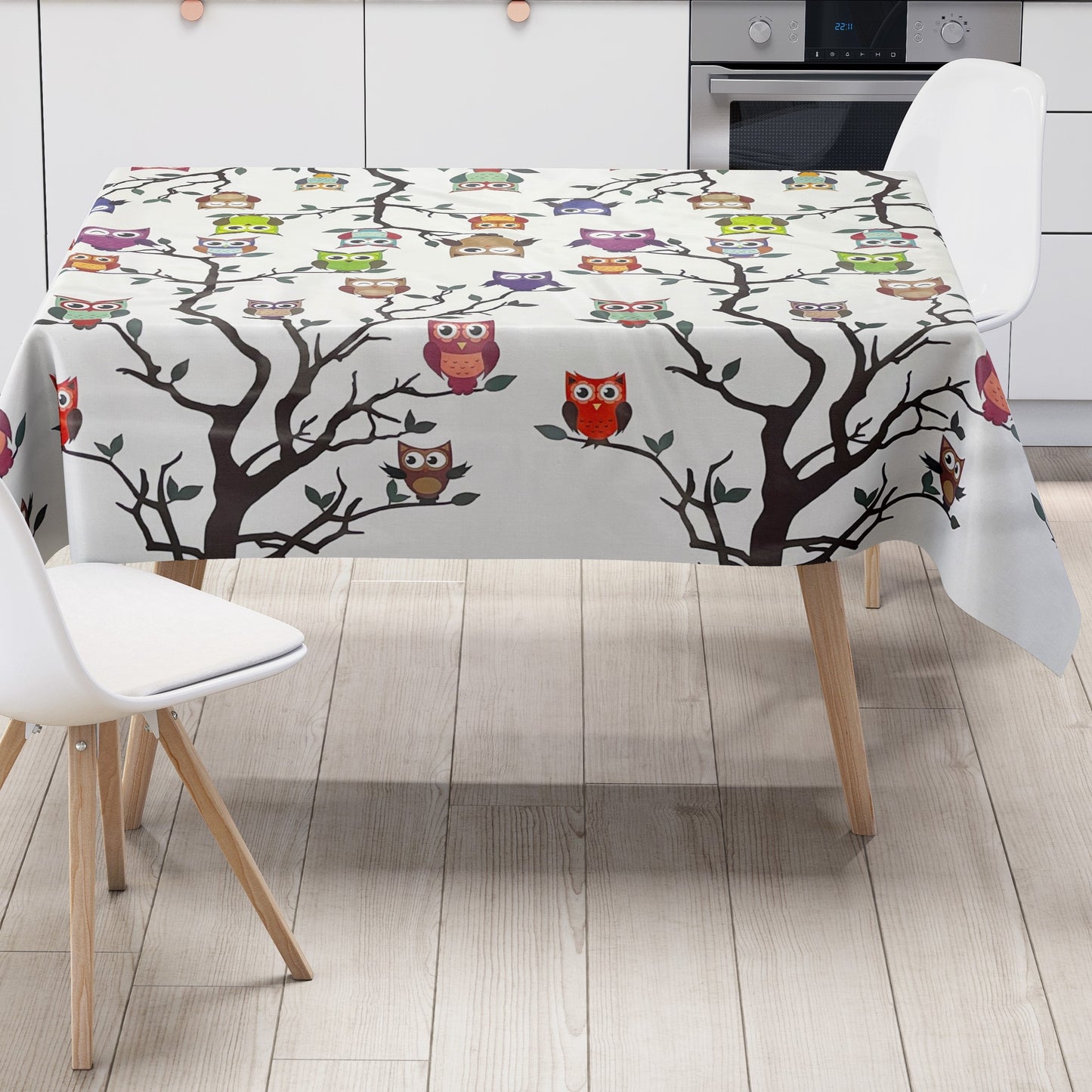 Oilcloth tablecloth C144341 Owl Owl Kautz on white square round oval