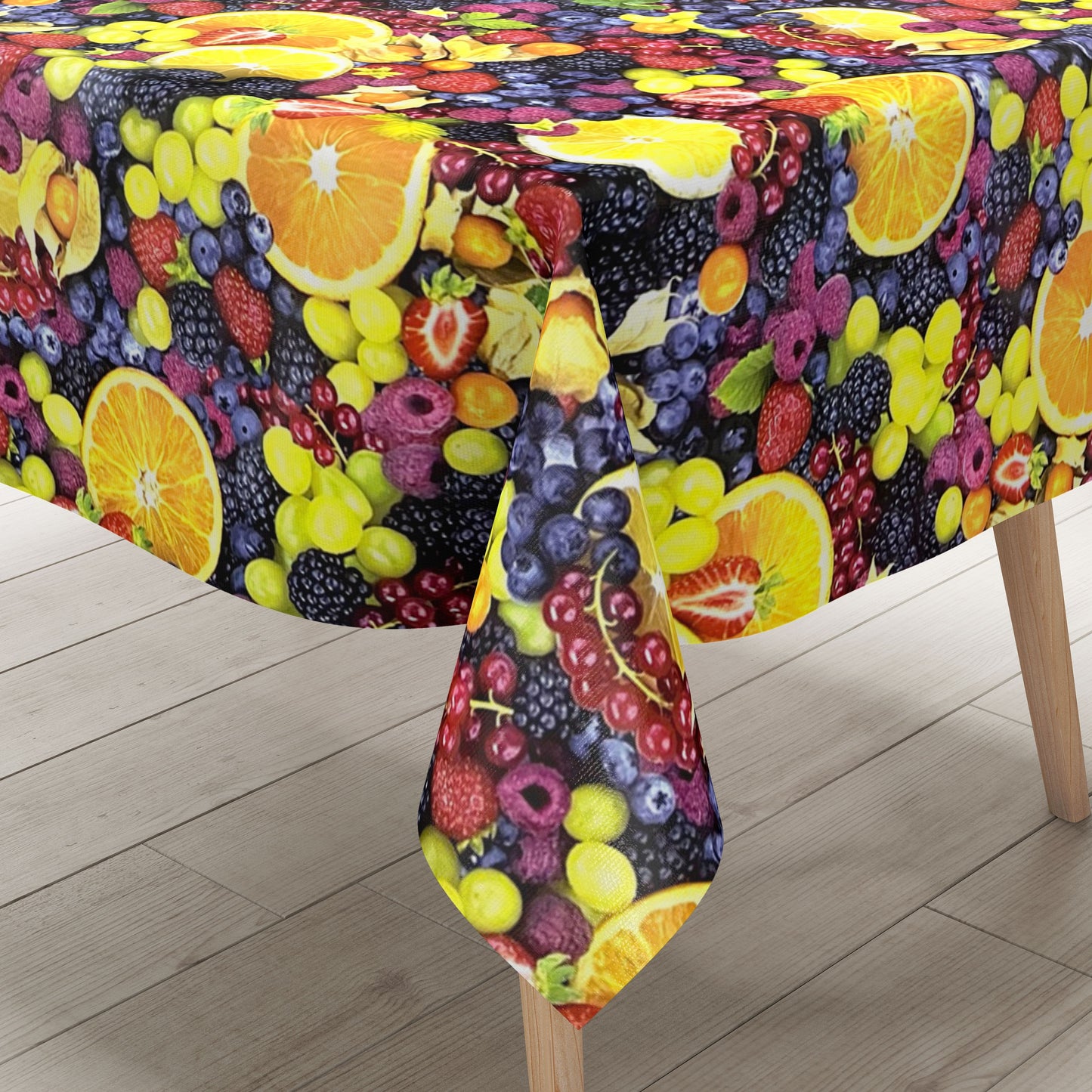 Wachstuch Tischdecke abwaschbar in eckig rund oval mit Früchten und Obstmotiv kaufen