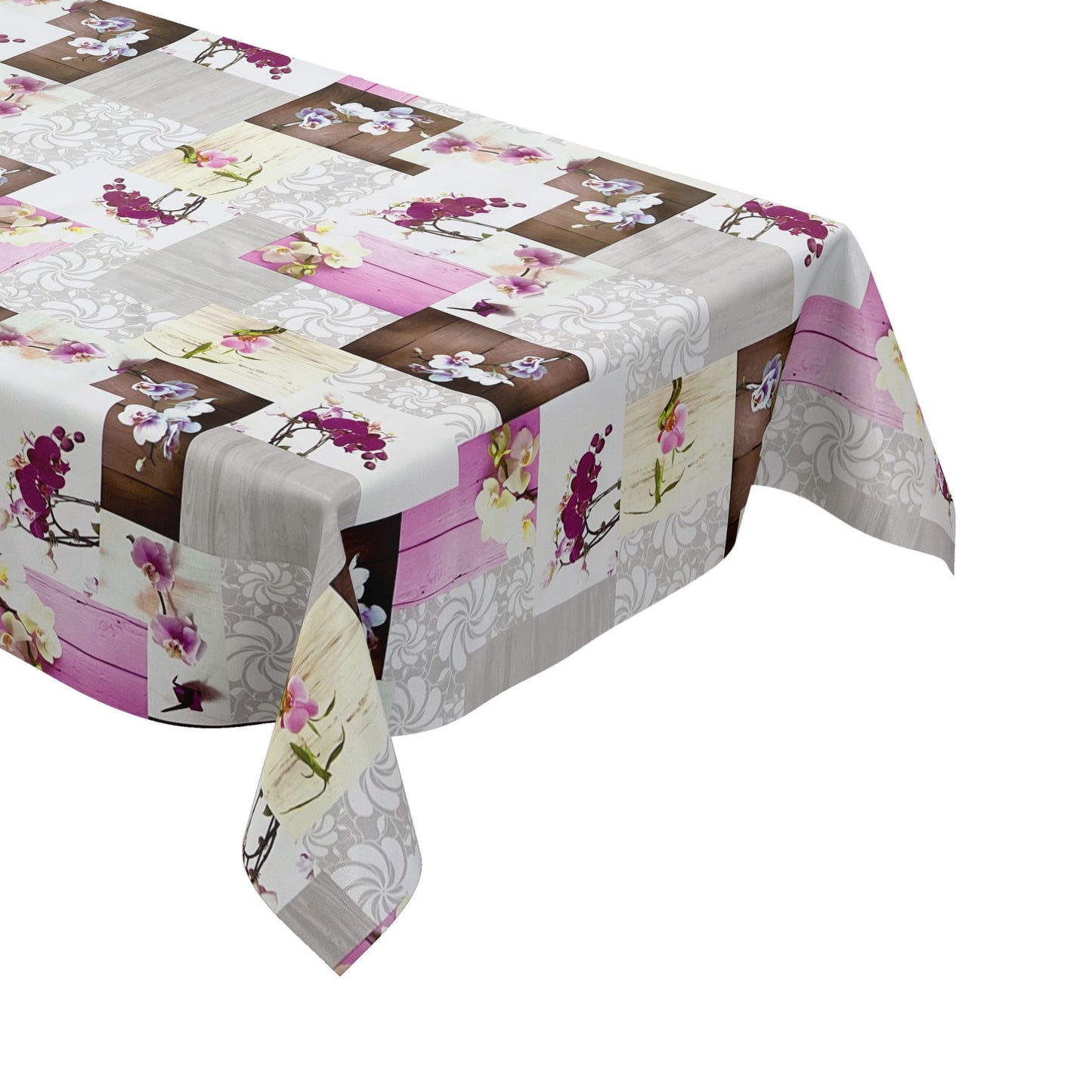 Nappe toile cirée CB60 orchidées roses sur bois carrée ronde ovale