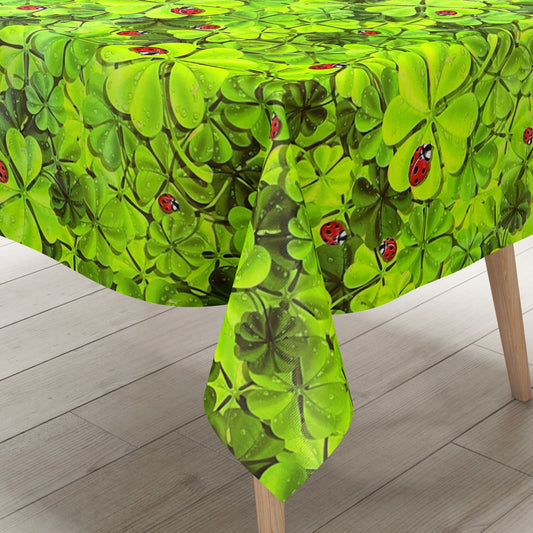 Nappe en toile cirée F100 trèfles coccinelle porte-bonheur carrée ronde ovale