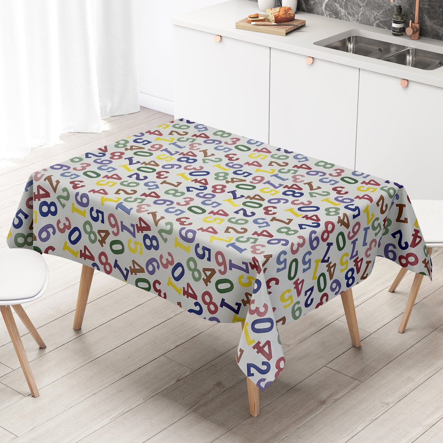 Oilcloth tablecloth K-BE4204 numbers children's motif school square round oval