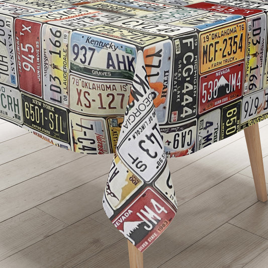 Oilcloth tablecloth K-BE4211 license plate USA workshop square round oval