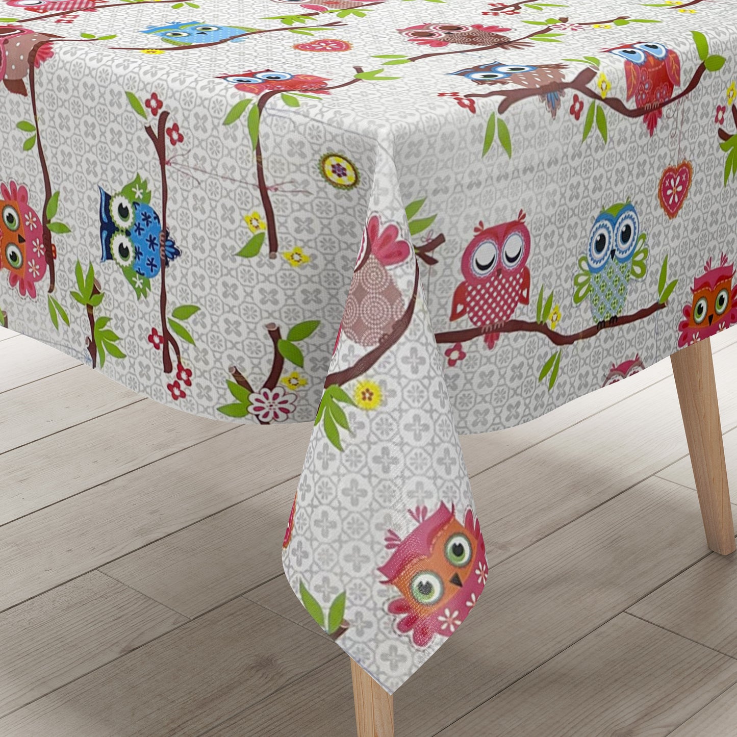 Wachstuch Tischdecke K-BE4213 bunte Eulen Uhu eckig rund oval
