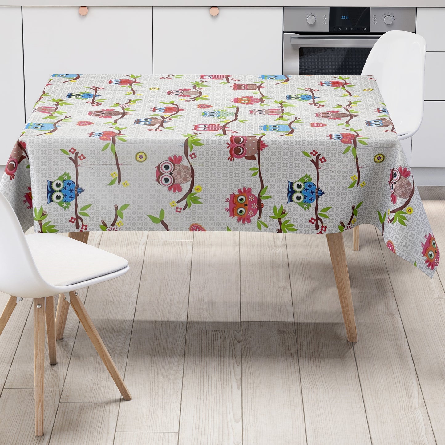 Wachstuch Tischdecke K-BE4213 bunte Eulen Uhu eckig rund oval