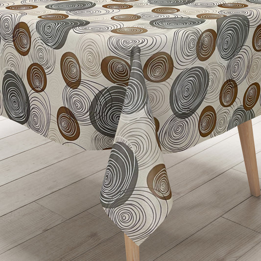 Wachstuch Tischdecke Linien Kreise beige