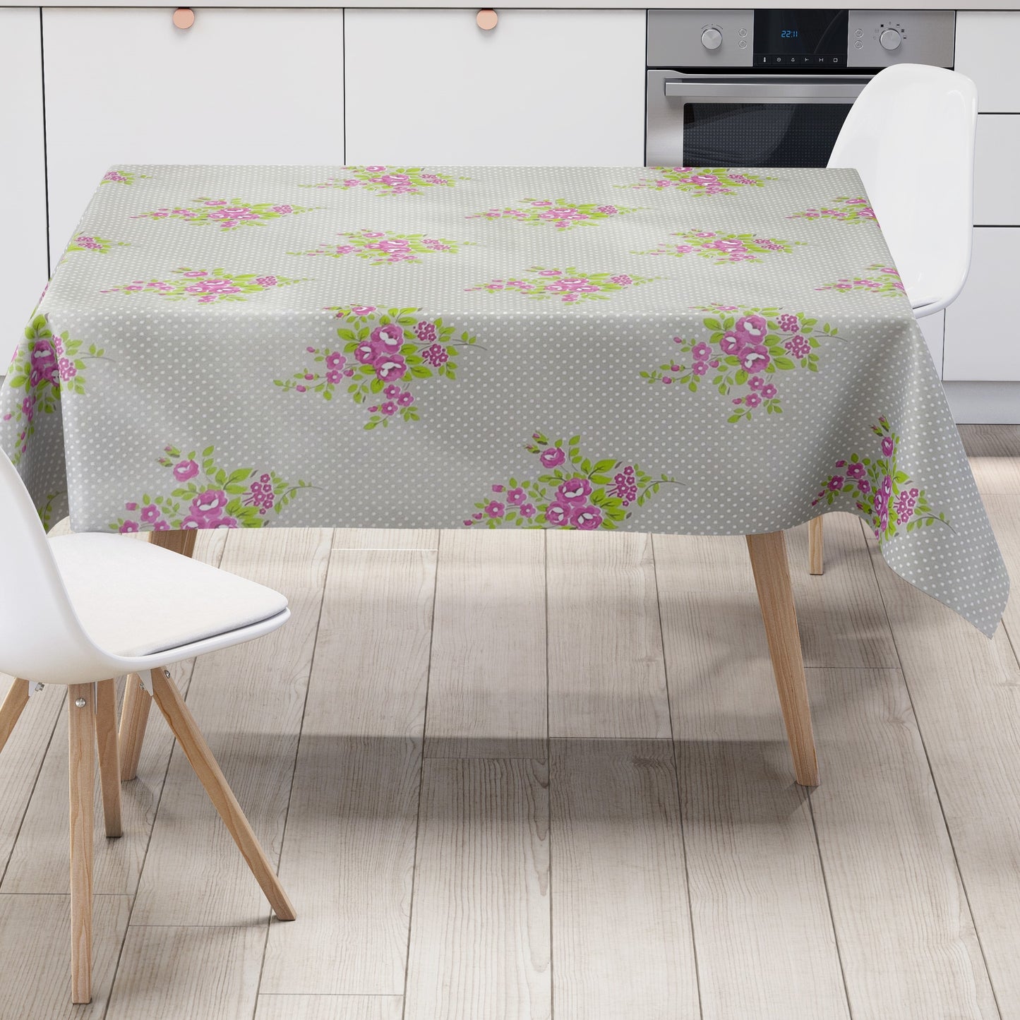 Nappe en toile cirée K150029 pois lavande sur beige carré rond ovale