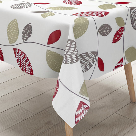 Nappe en toile cirée K150088 feuilles sur fond blanc carré rond ovale