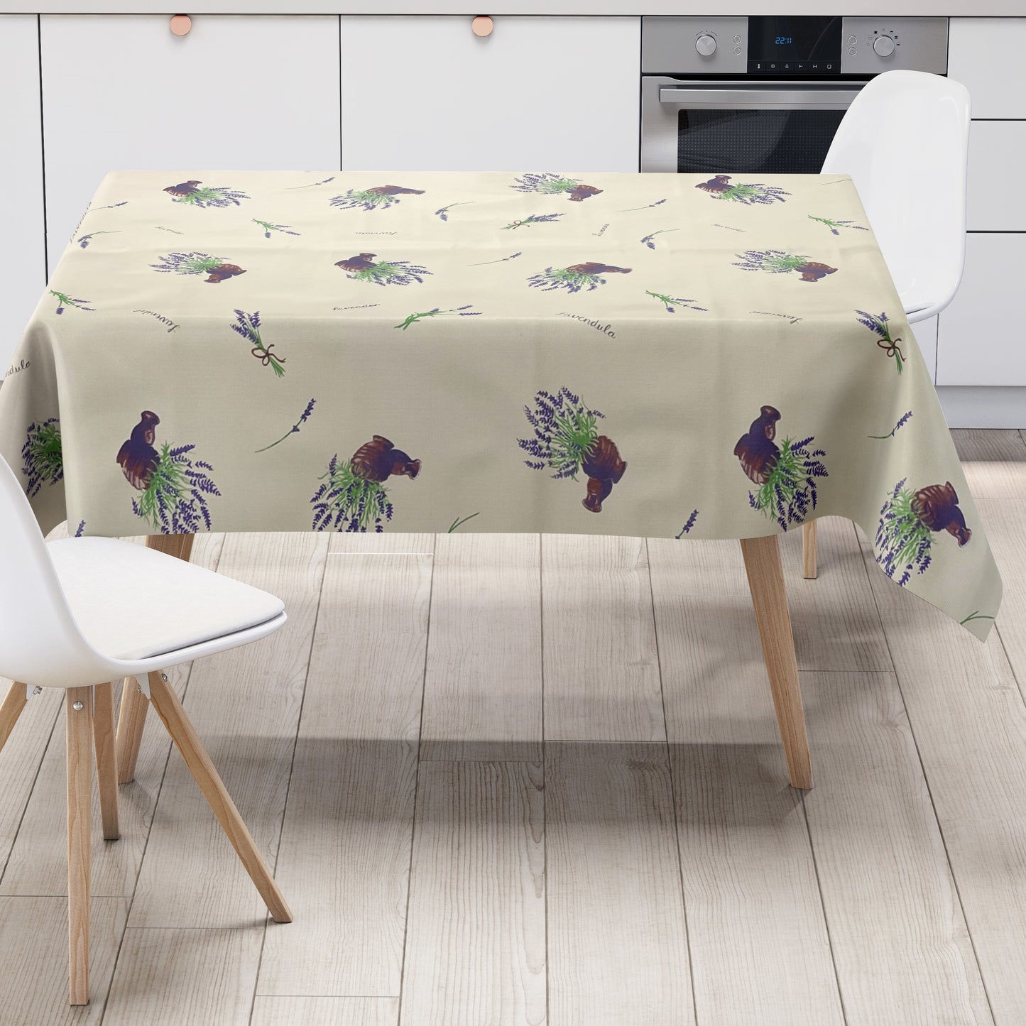 Nappe en toile cirée K150114 lavande sur beige carré rond ovale