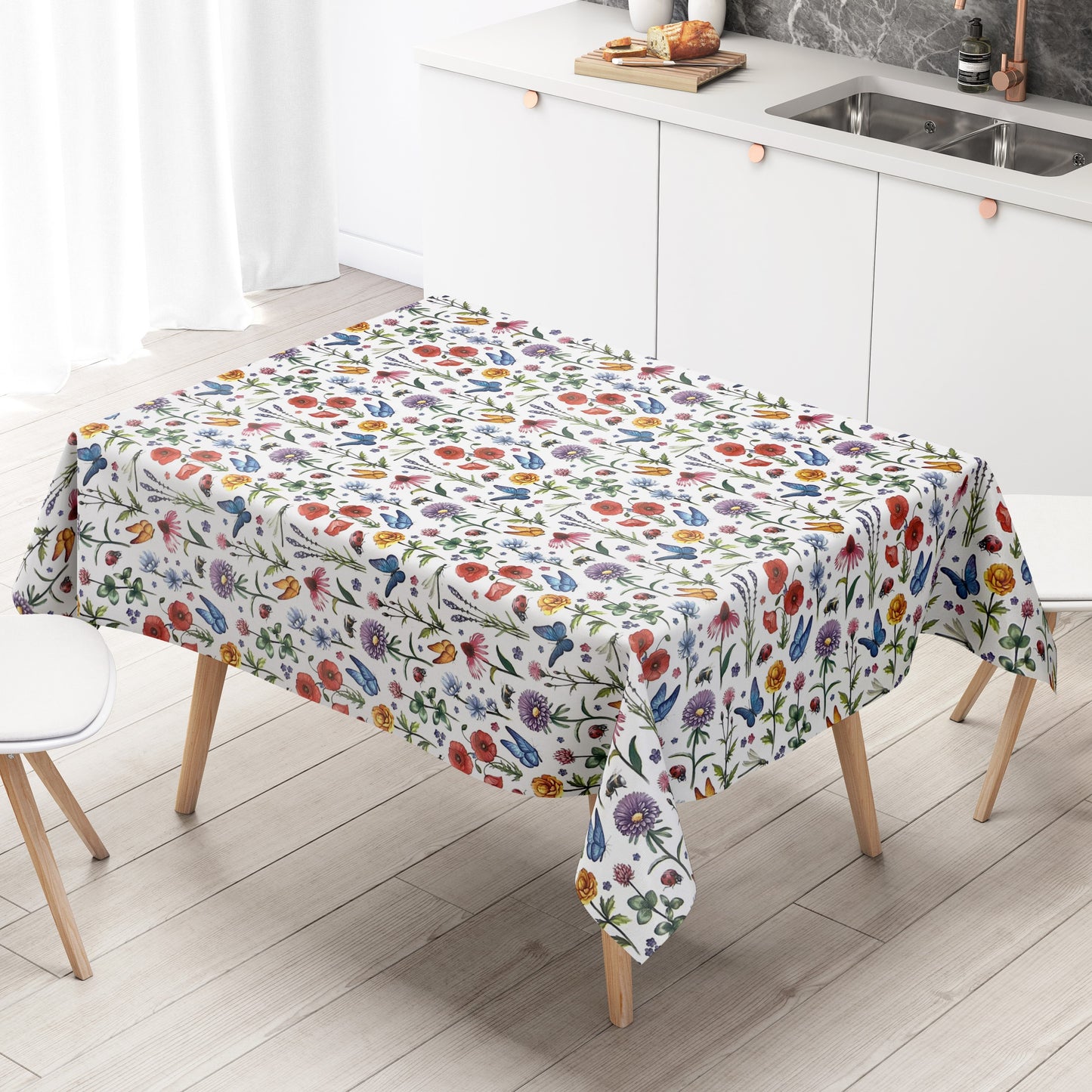 Wachstuch Tischdecke K150157 Blumenwiese Schmetterlinge eckig rund oval