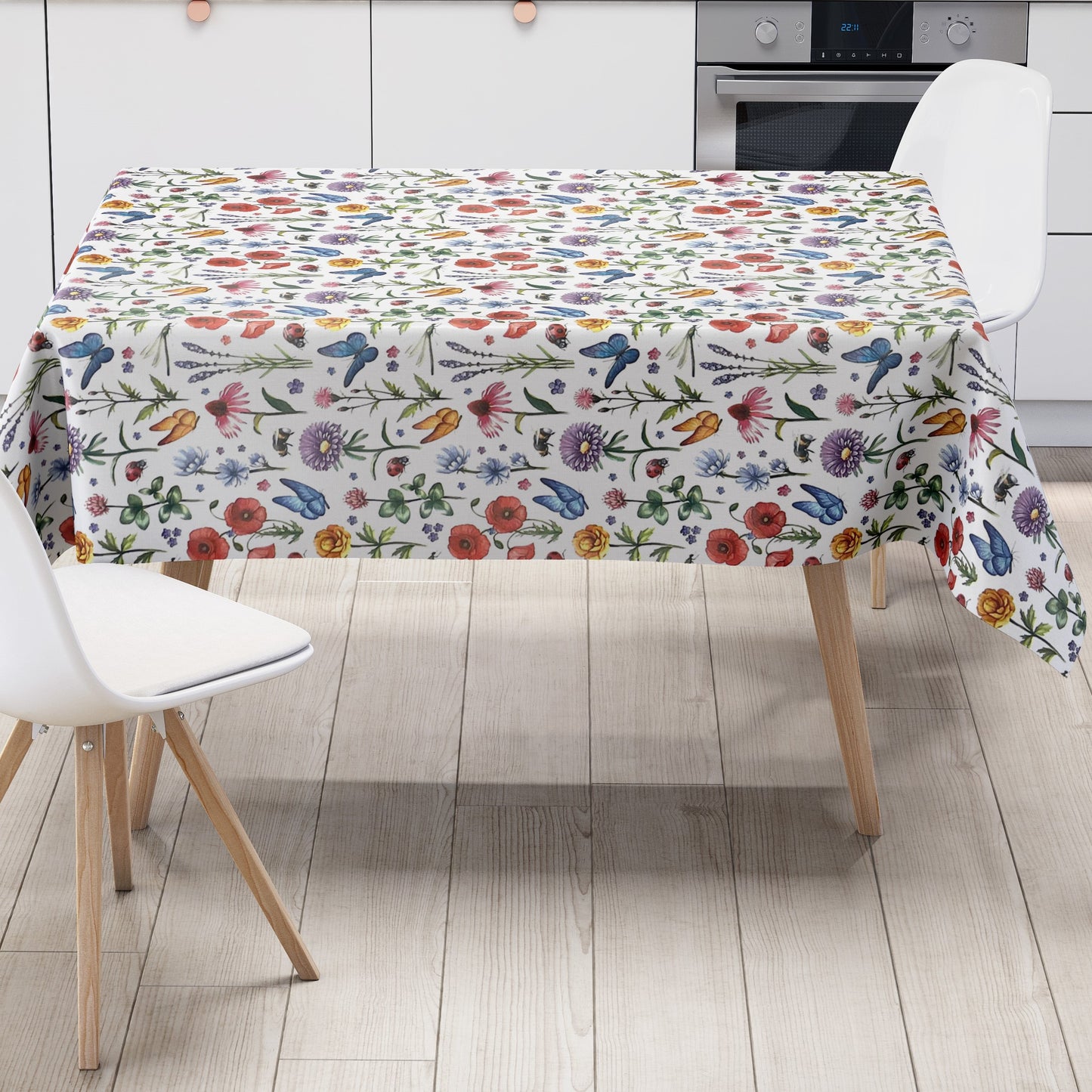 Wachstuch Tischdecke K150157 Blumenwiese Schmetterlinge eckig rund oval