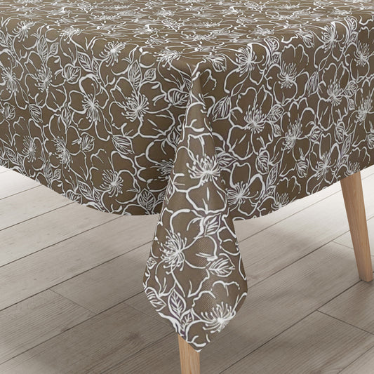 Nappe en toile cirée K150172 Lignes florales baroques marron clair carrée ronde ovale