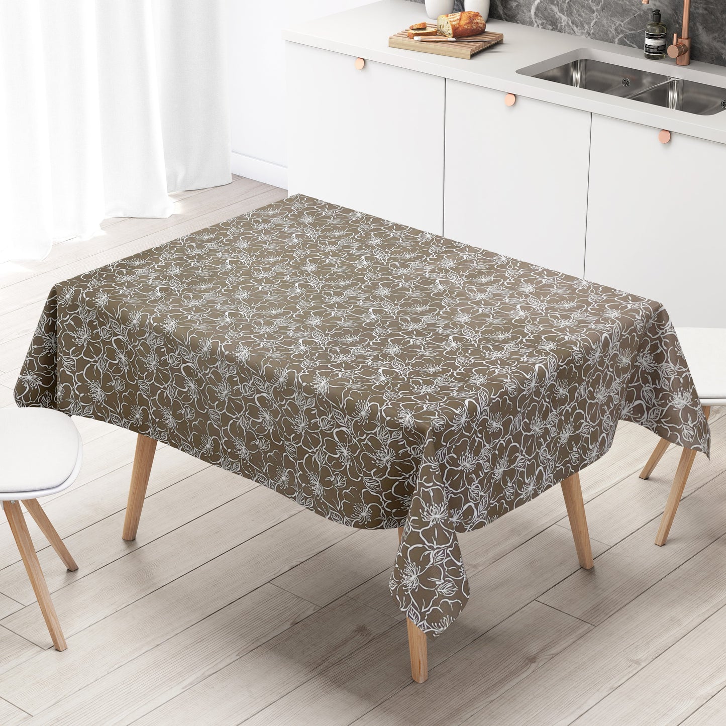 Wachstuch Tischdecke K150172 Barock florale Linien hellbraun eckig rund oval