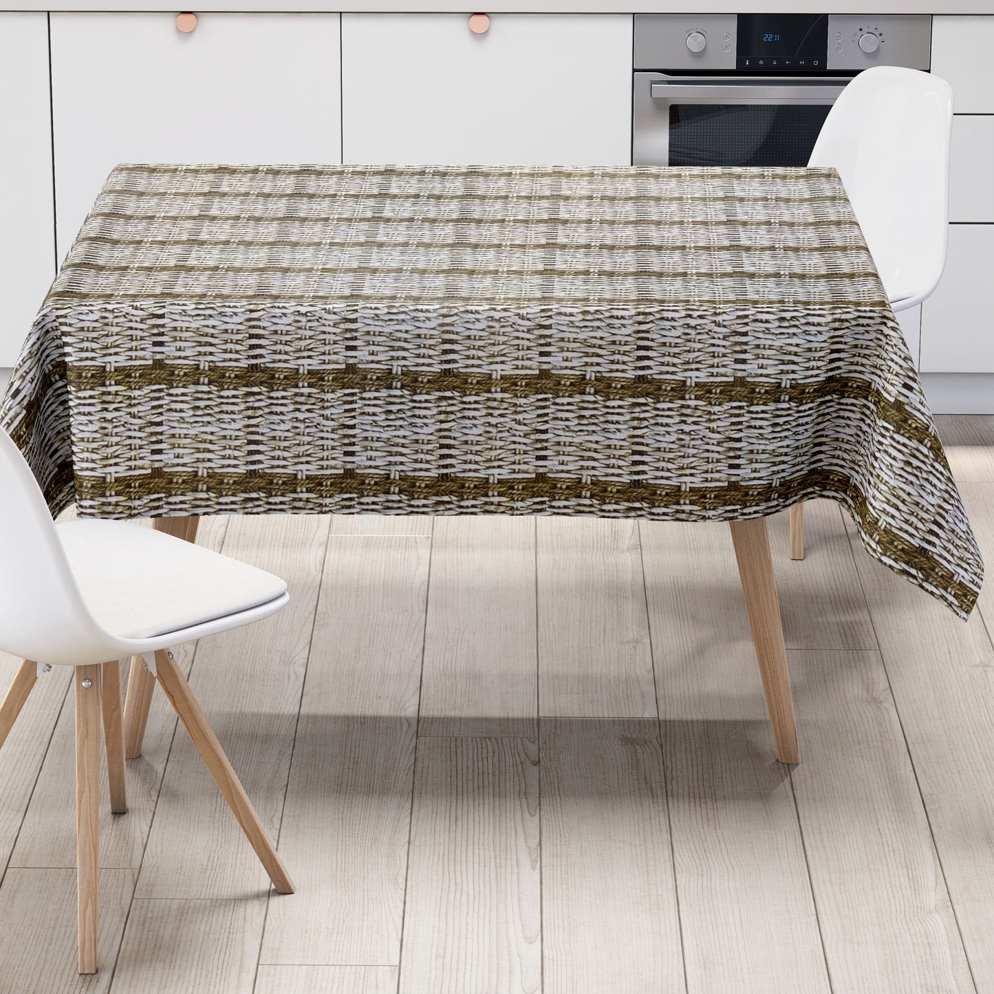 Wachstuch Tischdecke K150181 Rattanoptik geflochten braun beige eckig rund oval