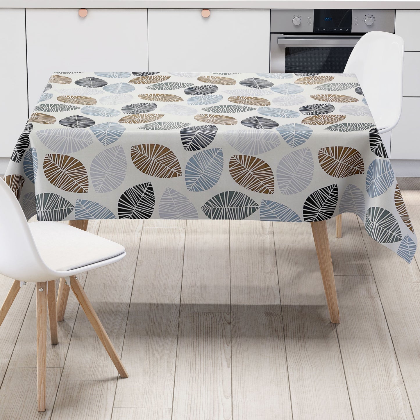 Nappe en toile cirée K150201 feuilles d'automne sur blanc carré rond ovale