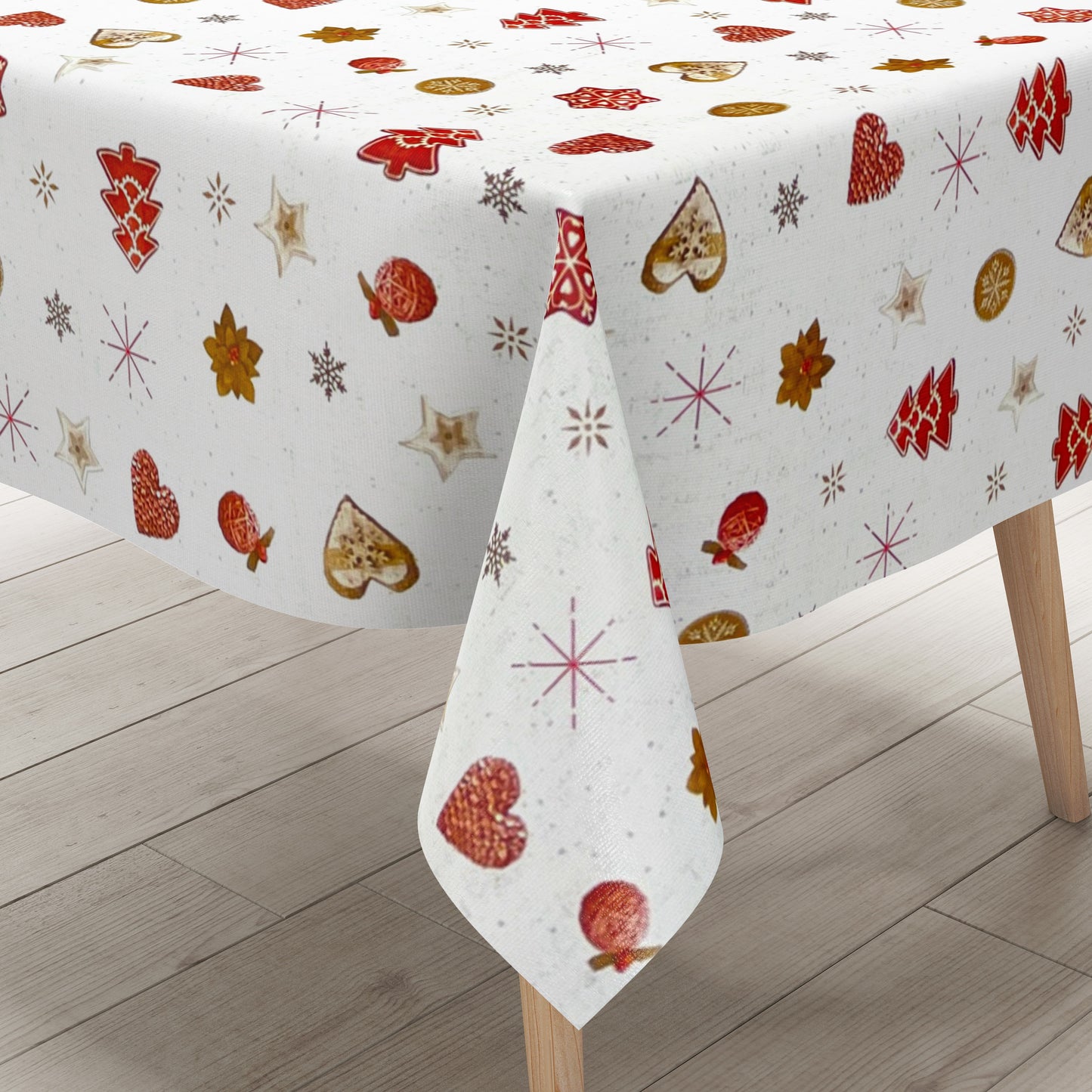 Nappe en toile cirée gaufrée Noël KE42410 pain d'épices coeurs rouges carré rond ovale